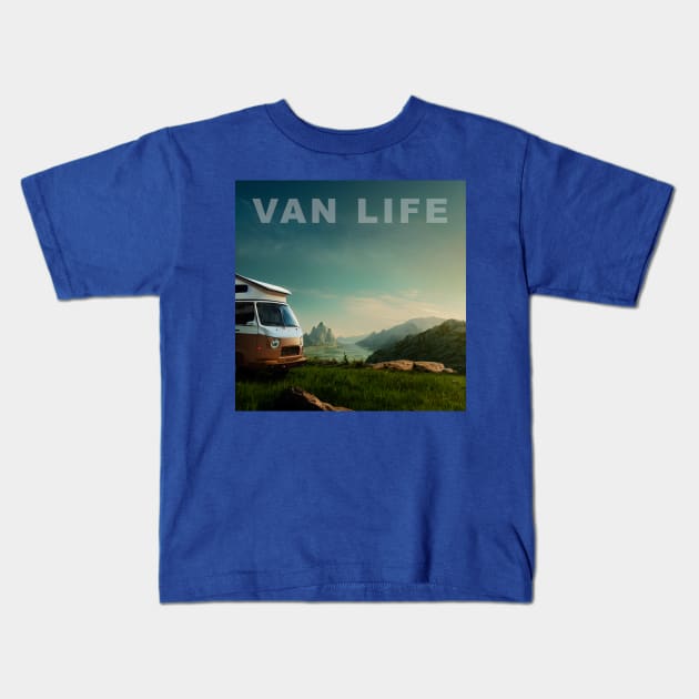 Van Life Camper RV Outdoors in Nature Kids T-Shirt by Grassroots Green